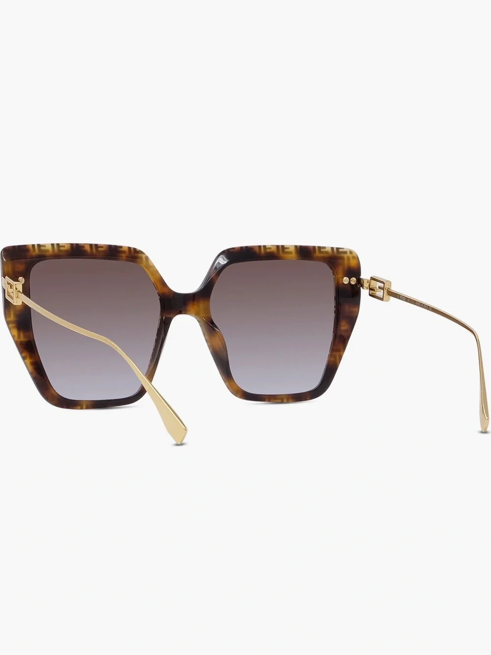 Fendi Brown Tortoise Square Sunglasses with Gold Temples